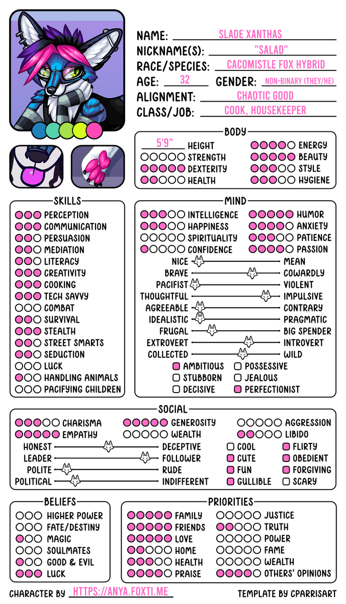 slade character sheet